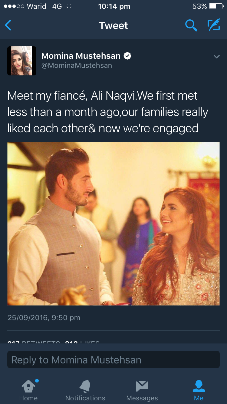 Momina Mustehsan engagement picture 